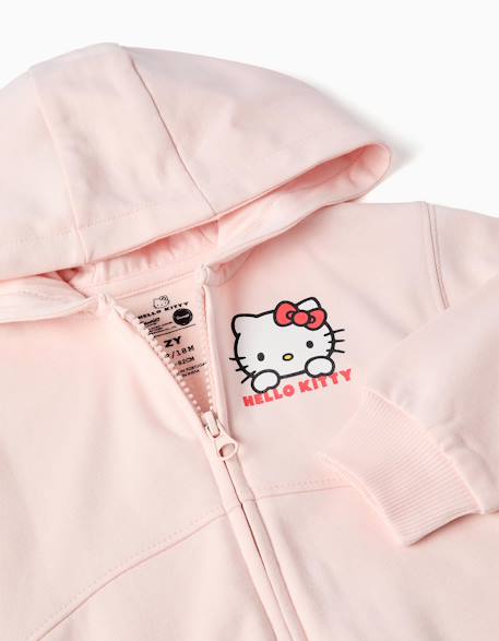 Sweat zippé en coton peigné à capuche et imprimé hello kitty Rose clair 3 - vertbaudet enfant 