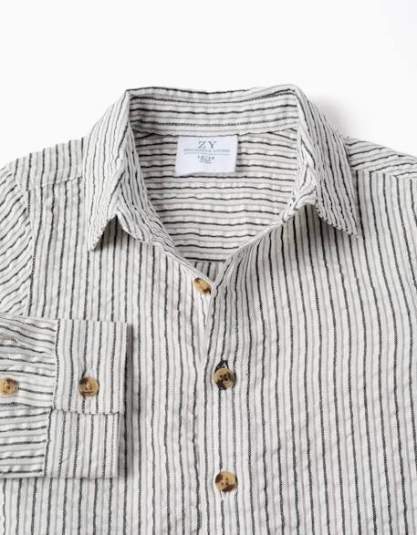 Chemise en coton à manches longues et rayures b&s Blanc 3 - vertbaudet enfant 