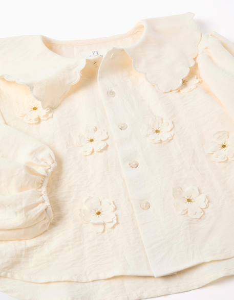 Blouse à manches ballon et appliqué floral Beige clair 3 - vertbaudet enfant 