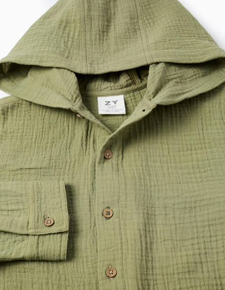 Chemise en coton à manches longues et capuche Vert foncé 3 - vertbaudet enfant 