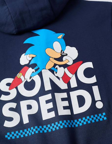 Sweat zippé en coton peigné avec capuche et sonic Bleu foncé 4 - vertbaudet enfant 
