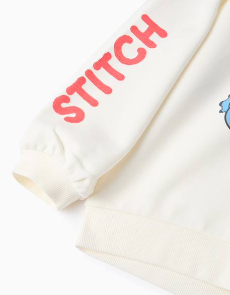 Sweat en coton peigné à capuche et imprimés stitch Blanc 4 - vertbaudet enfant 