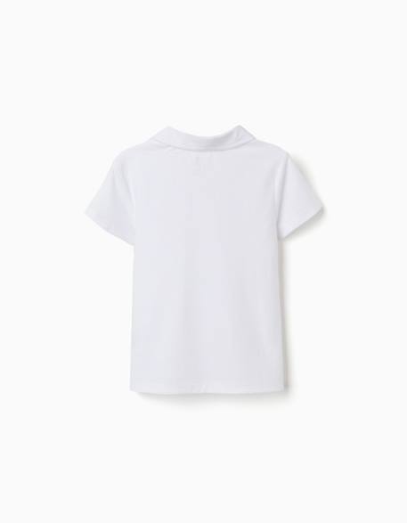Polo en coton à jacquard Blanc+Vert foncé 2 - vertbaudet enfant 