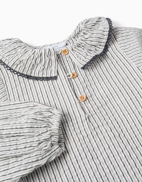Blouse en coton à rayures et col volanté b&s Blanc 3 - vertbaudet enfant 