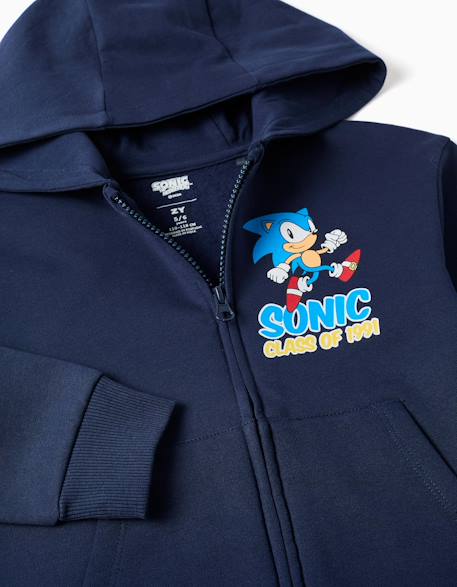 Sweat zippé en coton peigné avec capuche et sonic Bleu foncé 3 - vertbaudet enfant 
