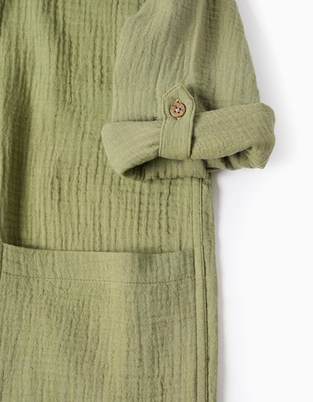 Chemise en coton à manches longues et capuche Vert foncé 4 - vertbaudet enfant 