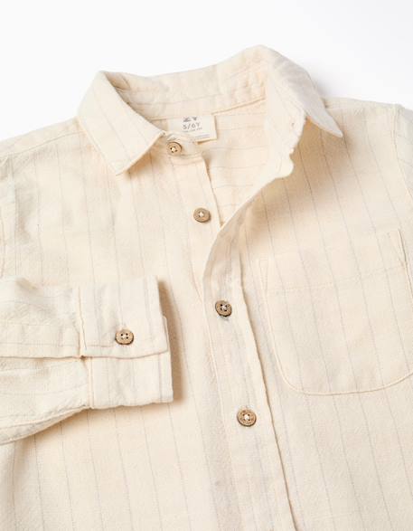 Chemise en lin à manches longues et rayures Beige 3 - vertbaudet enfant 