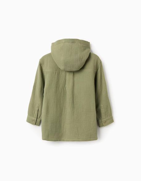 Chemise en coton à manches longues et capuche Vert foncé 2 - vertbaudet enfant 