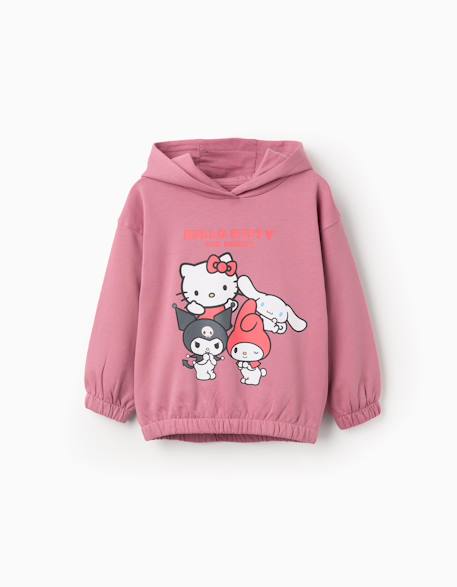 Sweat en coton peigné à capuche et imprimé hello kitty Rose foncé 1 - vertbaudet enfant 