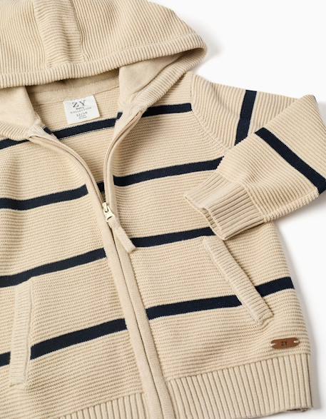 Gilet en maille à capuche et rayures Beige clair 3 - vertbaudet enfant 