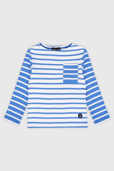 Marinière avec poche en coton épais enfant Blue saphir/blanc+Fairytale / blanc 1 - vertbaudet enfant 
