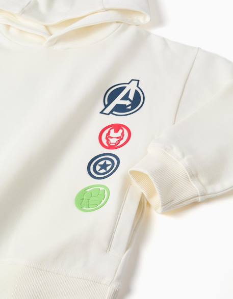 Sweat en coton peigné à capuche et imprimés avengers Blanc 3 - vertbaudet enfant 