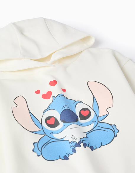 Sweat en coton peigné à capuche et imprimés stitch Blanc 3 - vertbaudet enfant 