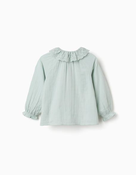 Chemise en coton à broderie anglaise et volants Bleu clair 2 - vertbaudet enfant 