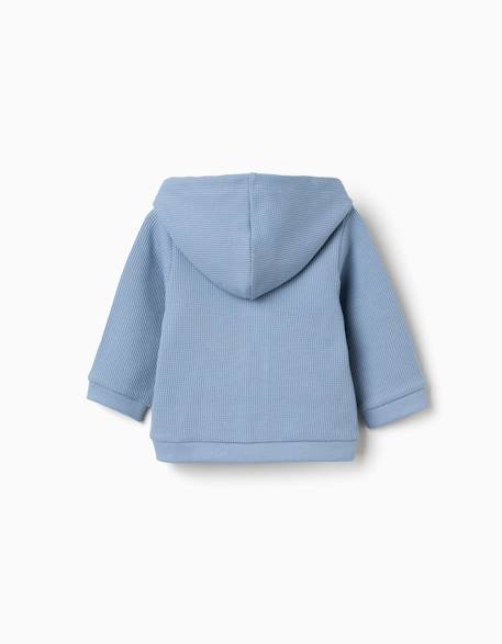 Sweat zippé en coton à texture gaufrée et capuche Bleu clair 2 - vertbaudet enfant 