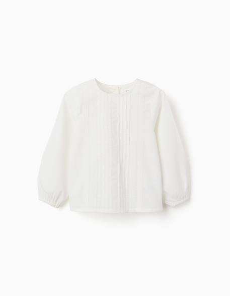 Blouse en popeline à manches longues et plis Blanc 1 - vertbaudet enfant 