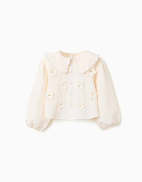 Fille-Chemise, blouse, tunique-Blouse à manches ballon et appliqué floral