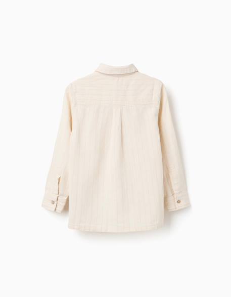 Chemise en lin à manches longues et rayures Beige 2 - vertbaudet enfant 