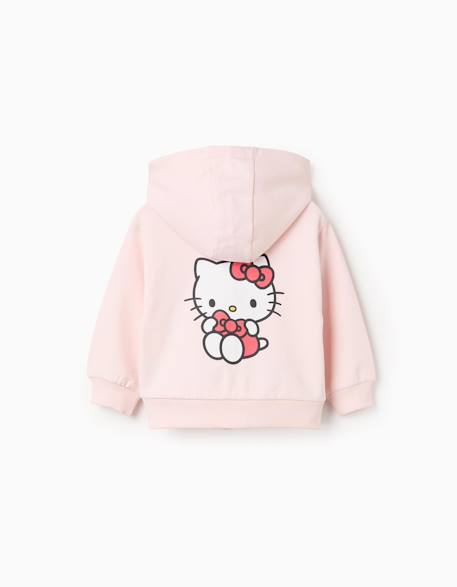 Sweat zippé en coton peigné à capuche et imprimé hello kitty Rose clair 2 - vertbaudet enfant 