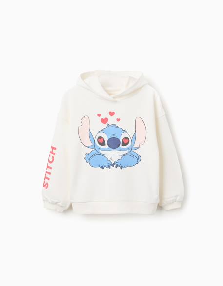 Fille-Sweat en coton peigné à capuche et imprimés stitch