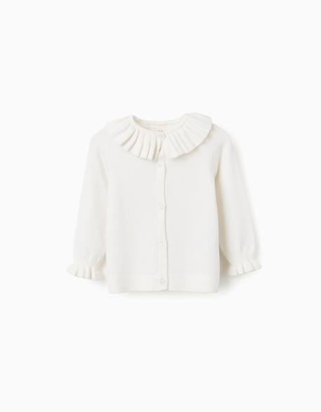 Cardigan en maille avec col et poignets à volants Blanc 1 - vertbaudet enfant 
