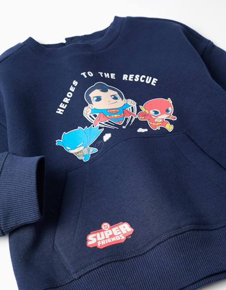 Sweat en coton peigné à imprimé super friends Bleu foncé 4 - vertbaudet enfant 