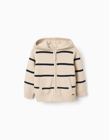 Bébé-Gilet en maille à capuche et rayures