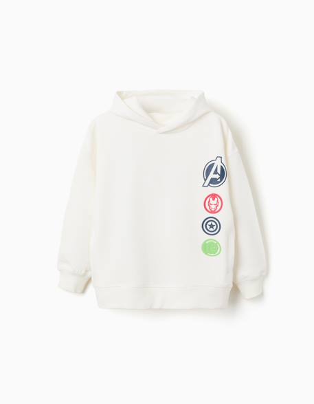 Sweat en coton peigné à capuche et imprimés avengers Blanc 1 - vertbaudet enfant 