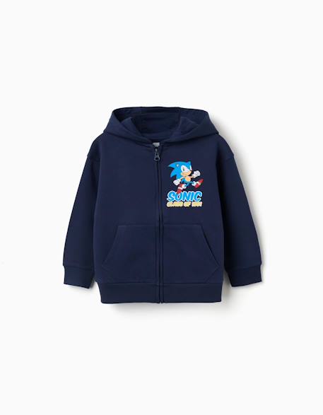 Garçon-Pull, gilet, sweat-Sweat zippé en coton peigné avec capuche et sonic