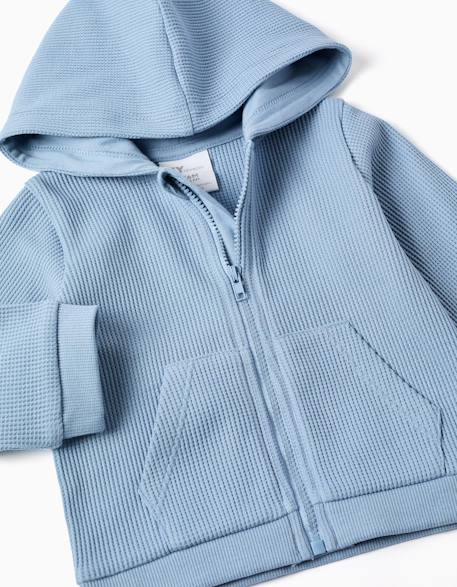 Sweat zippé en coton à texture gaufrée et capuche Bleu clair 3 - vertbaudet enfant 