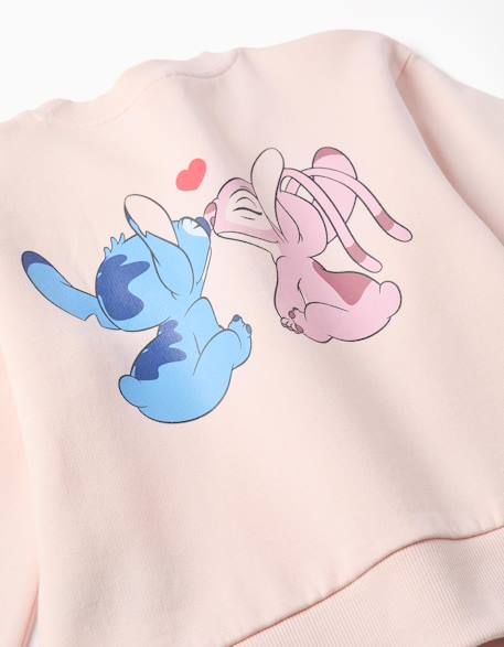 Sweat en coton peigné à imprimés stitch et angel Rose clair 4 - vertbaudet enfant 