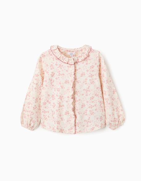 Fille-Chemise, blouse, tunique-Blouse florale à manches longues et volants
