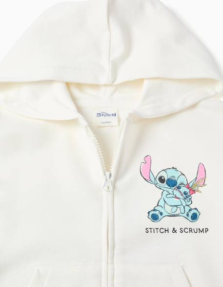 Sweat zippé en coton à capuche et imprimés stitch Blanc 3 - vertbaudet enfant 