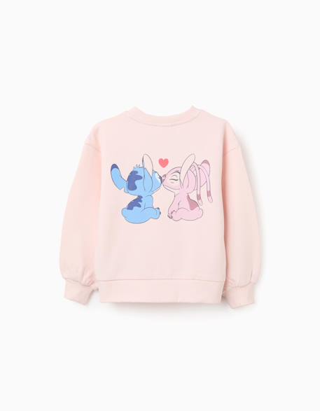 Sweat en coton peigné à imprimés stitch et angel Rose clair 2 - vertbaudet enfant 
