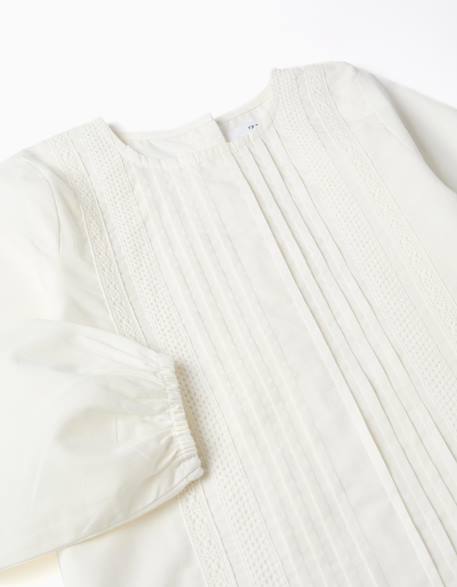 Blouse en popeline à manches longues et plis Blanc 3 - vertbaudet enfant 