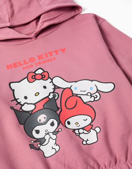 Sweat en coton peigné à capuche et imprimé hello kitty Rose foncé 3 - vertbaudet enfant 