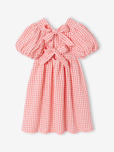 Robe fille Vichy noeuds dos corail 3 - vertbaudet enfant 