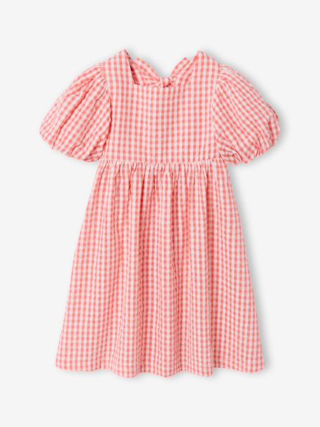 Robe fille Vichy noeuds dos corail 2 - vertbaudet enfant 