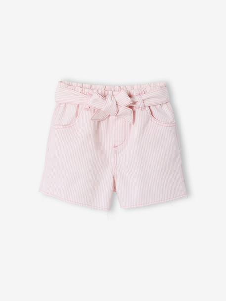 Short fille twill ceinture à nouer rayé bleu+rose+vanille 6 - vertbaudet enfant 