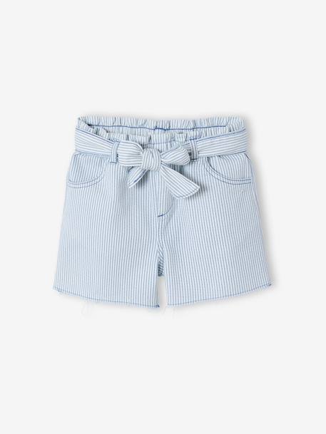 Short fille twill ceinture à nouer rayé bleu+rose+vanille 2 - vertbaudet enfant 