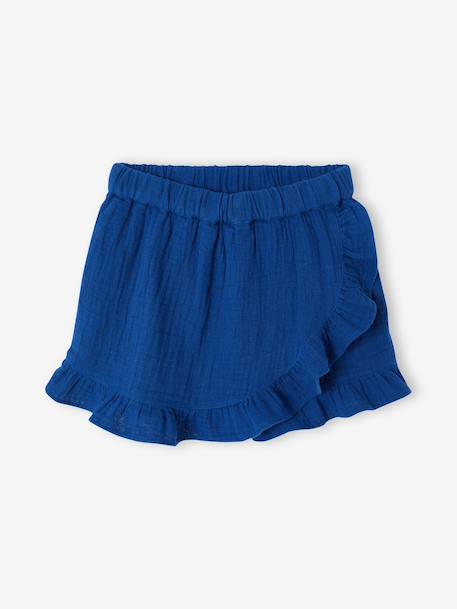 Jupe short fille gaze coton bleu électrique+rouge 2 - vertbaudet enfant 