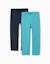 Lot de 2 leggings en coton unis/à fleurs Bleu+Rose 1 - vertbaudet enfant 