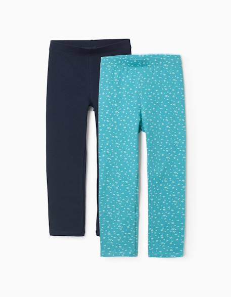 Fille-Lot de 2 leggings en coton unis/à fleurs