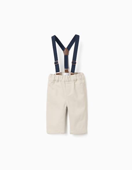 Pantalon en sergé à bretelles amovibles Beige clair 1 - vertbaudet enfant 