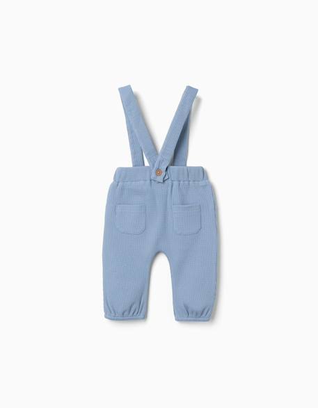 Pantalon en coton à texture gaufrée avec bretelles Bleu clair 2 - vertbaudet enfant 
