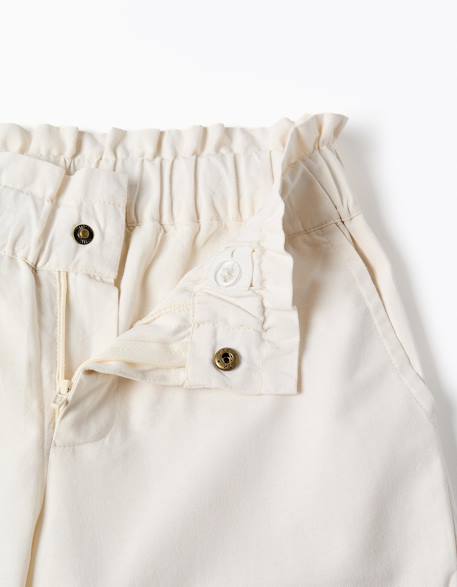 Pantalon en coton à jambe large avec fleurs brodées Blanc 3 - vertbaudet enfant 