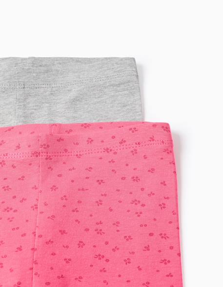 Lot de 2 leggings en coton unis/à fleurs Rose 4 - vertbaudet enfant 