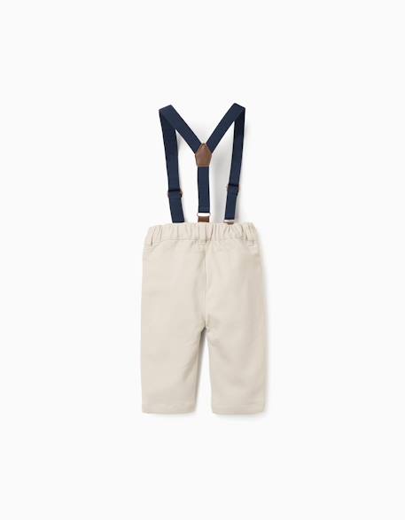 Pantalon en sergé à bretelles amovibles Beige clair 2 - vertbaudet enfant 