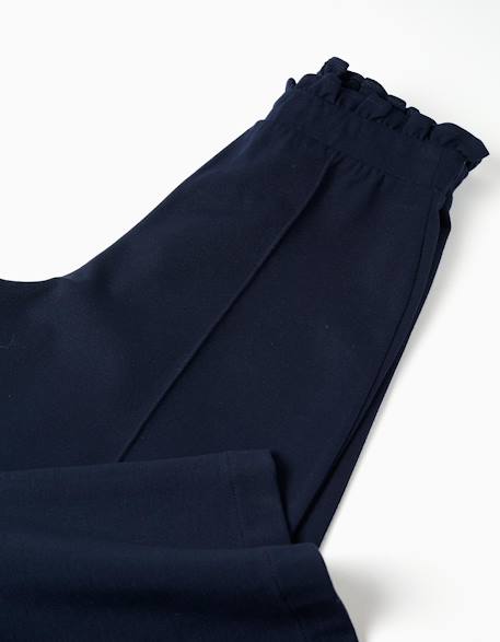 Pantalon à jambe large en point de rome Bleu foncé 4 - vertbaudet enfant 