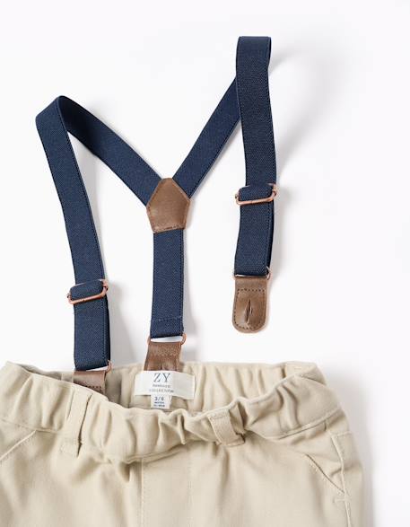 Pantalon en sergé à bretelles amovibles Beige clair 3 - vertbaudet enfant 